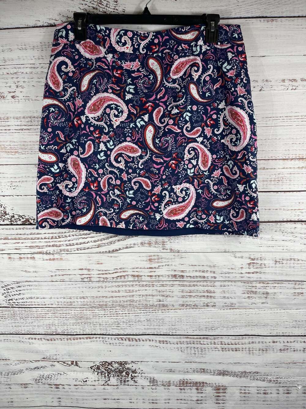Talbots Paisley Print Skirt Women's 18W Blue Pink Navy Knee Length Side Zip Boho